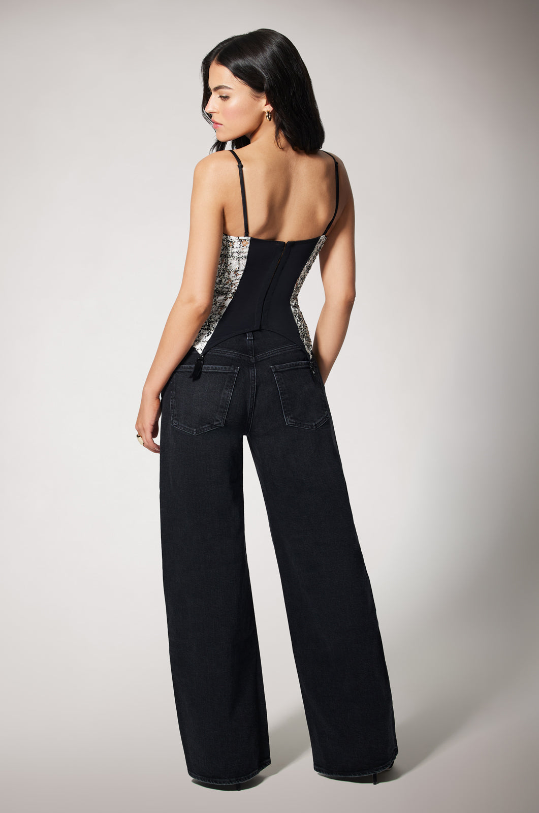 Black and White Tweed Sleeveless Garter Bustier Top Back