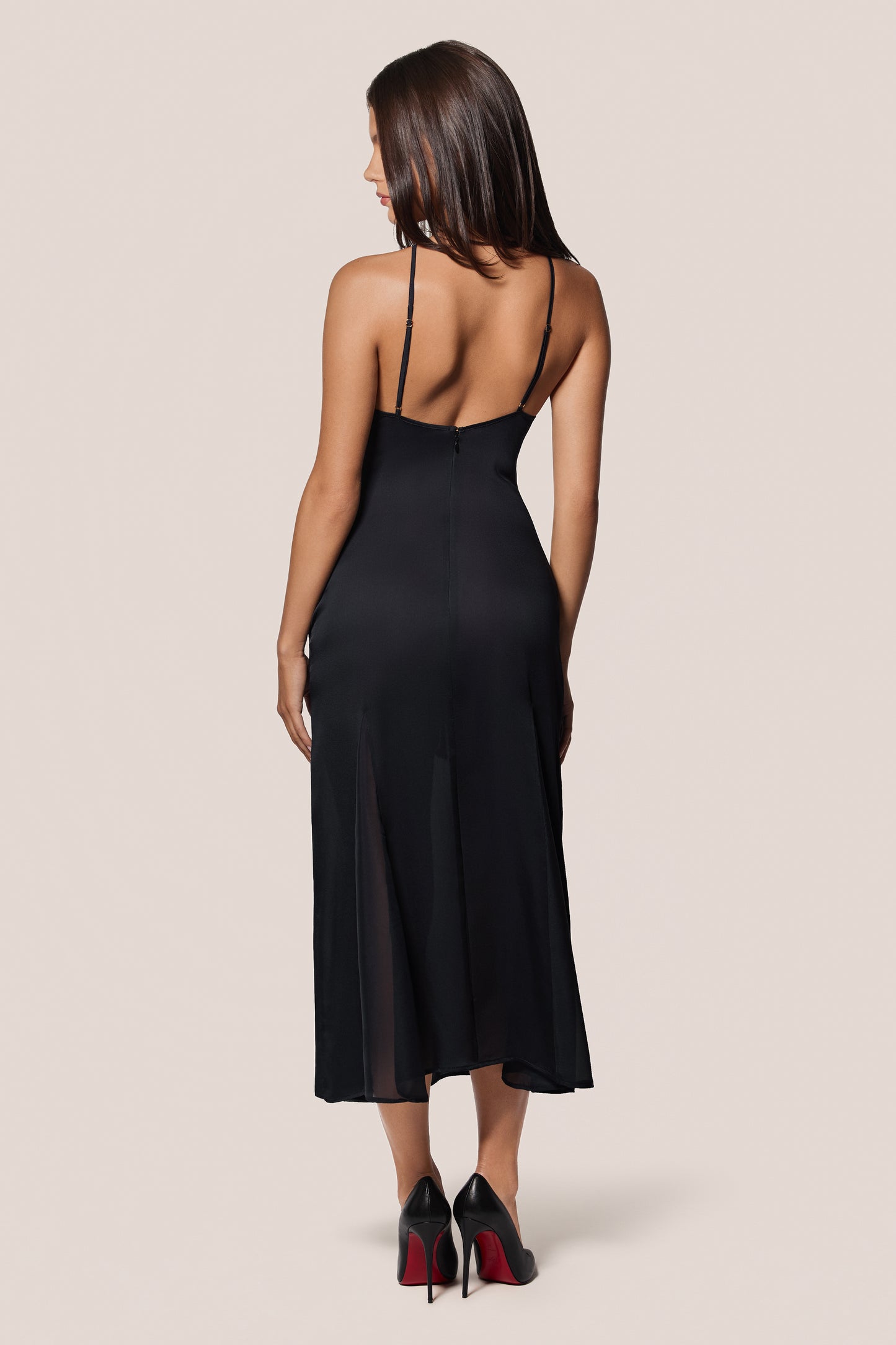 Black Silk Ruffle Backless Cowl Neck Mini Dress Back