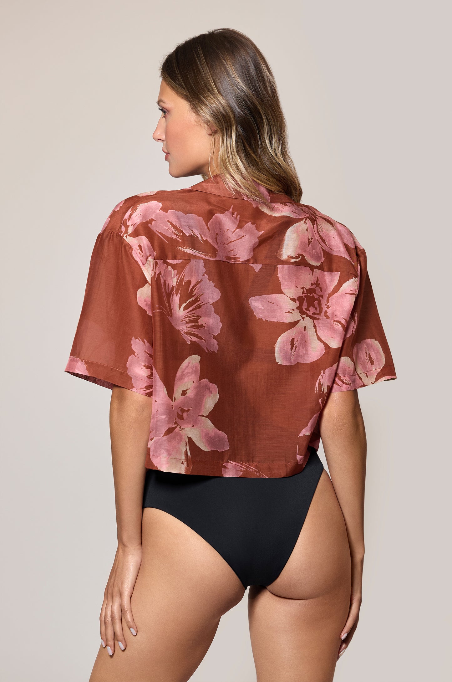 Clay Rose Blush Floral Cropped Button Up Back