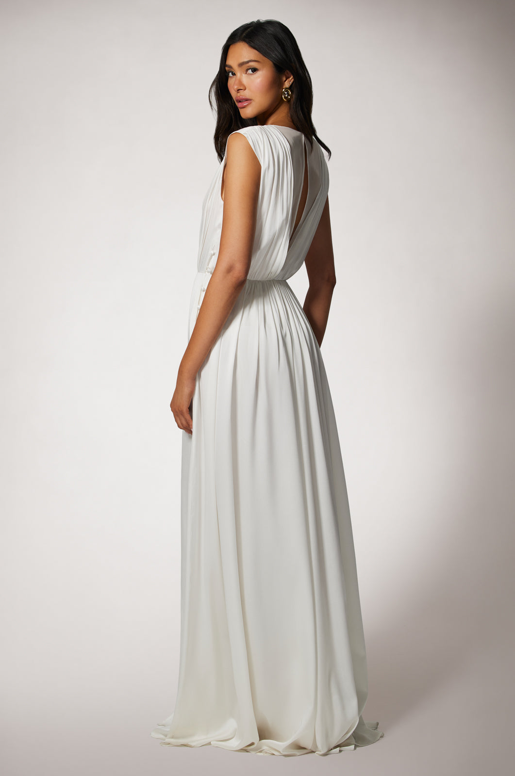 PLISSEE LAYERED CHIFFON GOWN