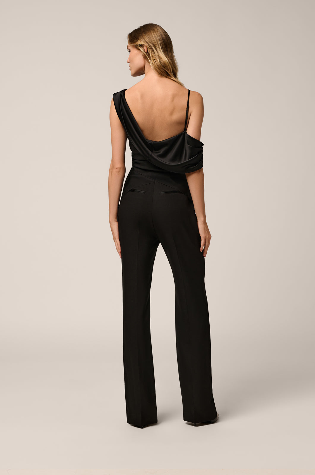 Silk satin-faced chiffon cami with cowl neckline back view