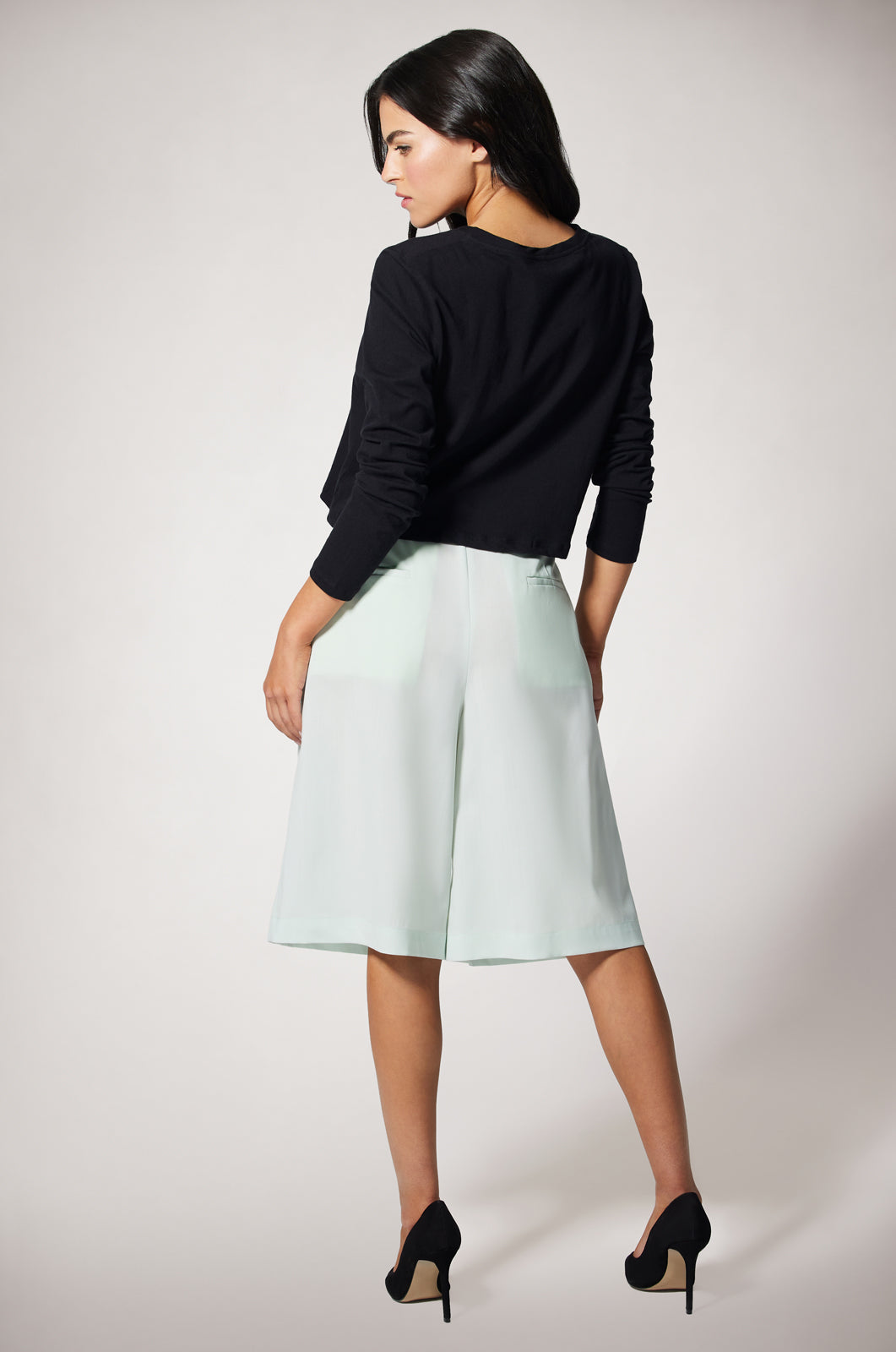 Mint Suiting High Waisted Loose Fit Bermuda Shorts Back