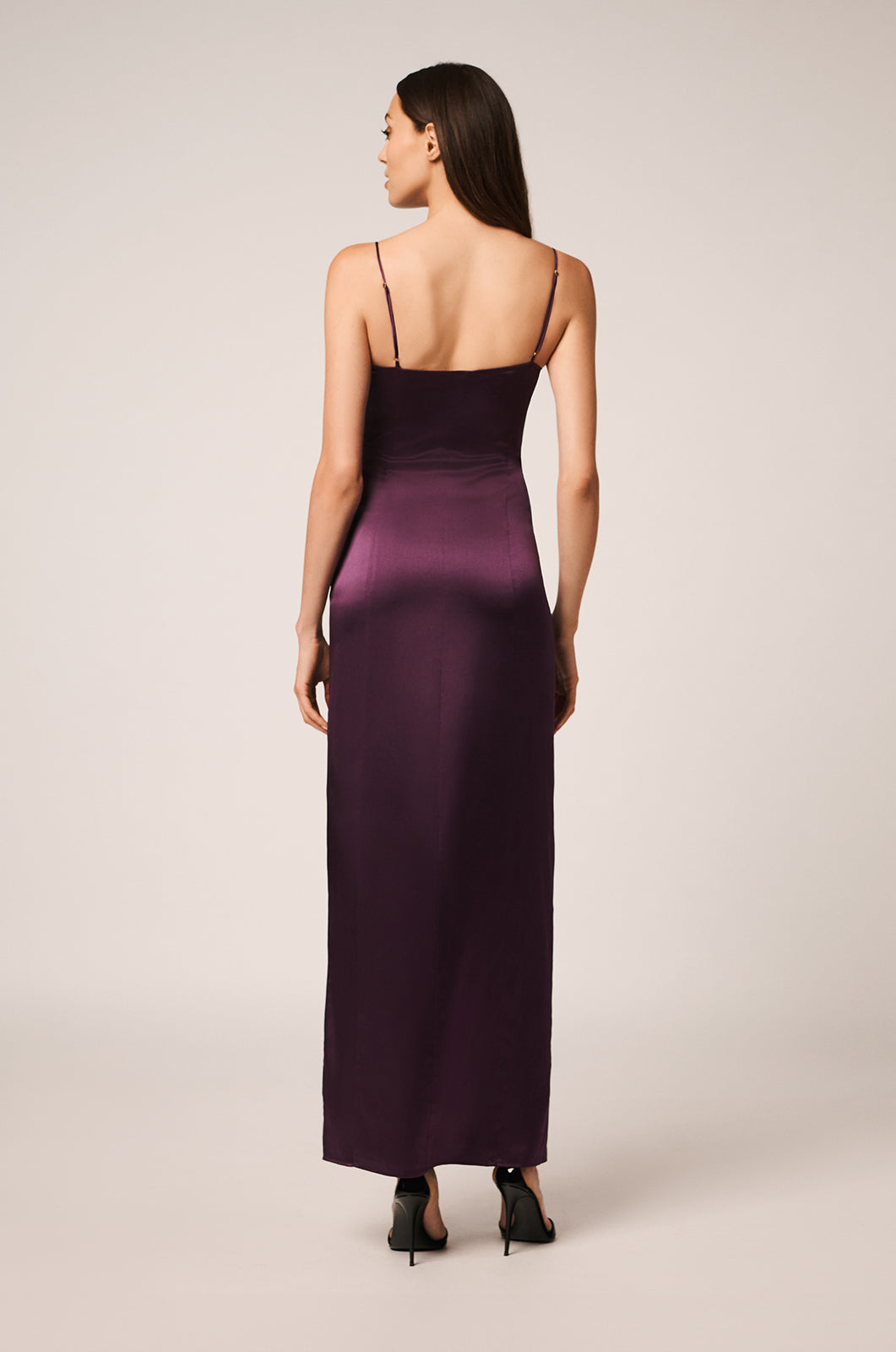 Silk stretch bustier maxi dress back view