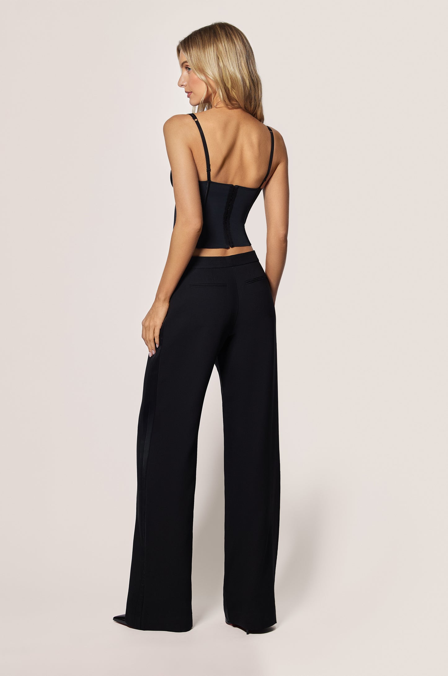 Black V-neck Sleeveless Plunge Corset Top, back view