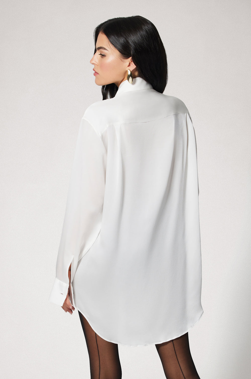 Ivory Lace Applique Long Sleeve Button Up Top Back