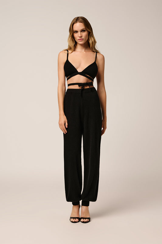 Soft cashmere wrap bra ties in front or back front view