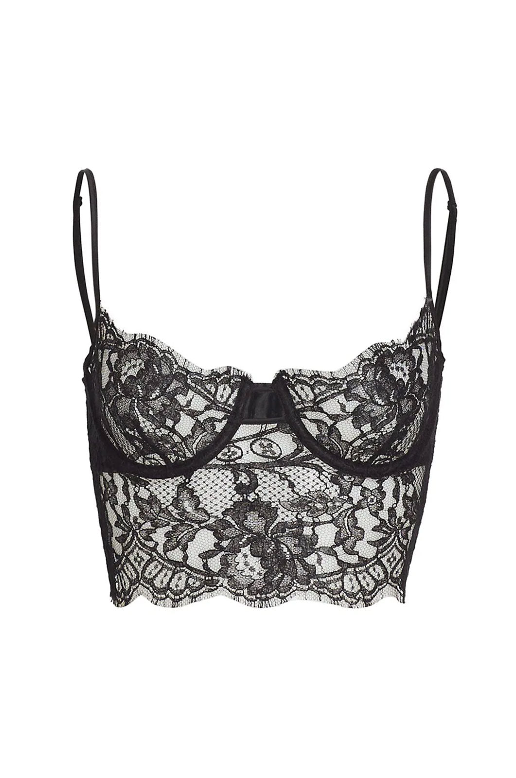 Longline sheer black lace demi bra thin adjustable straps flat lay