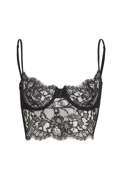 Longline sheer black lace demi bra thin adjustable straps flat lay