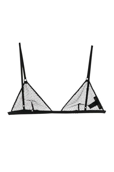 Black crochet soft bra with back clasp flat lay
