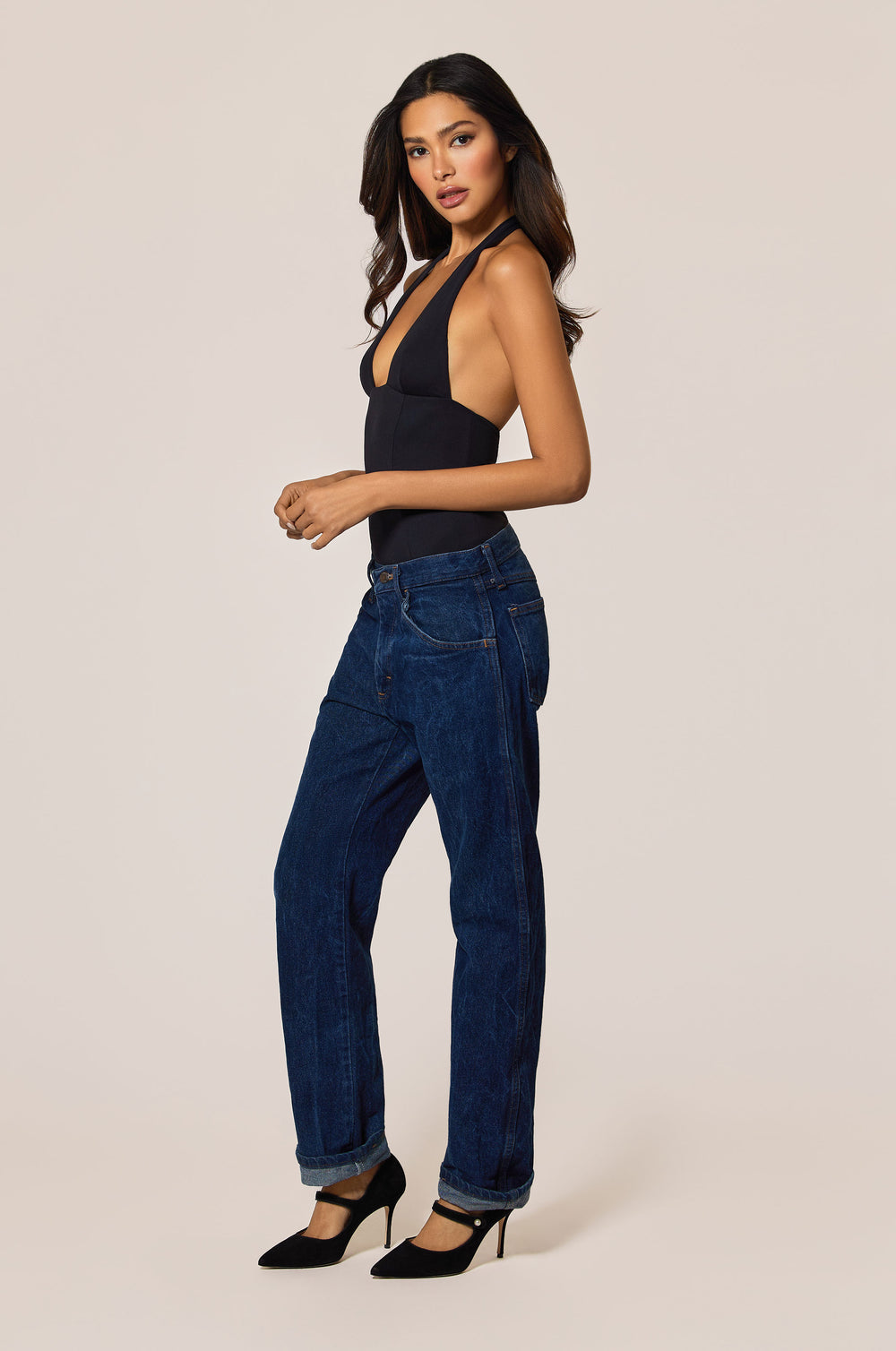 Black Halter Neck Bodysuit Side