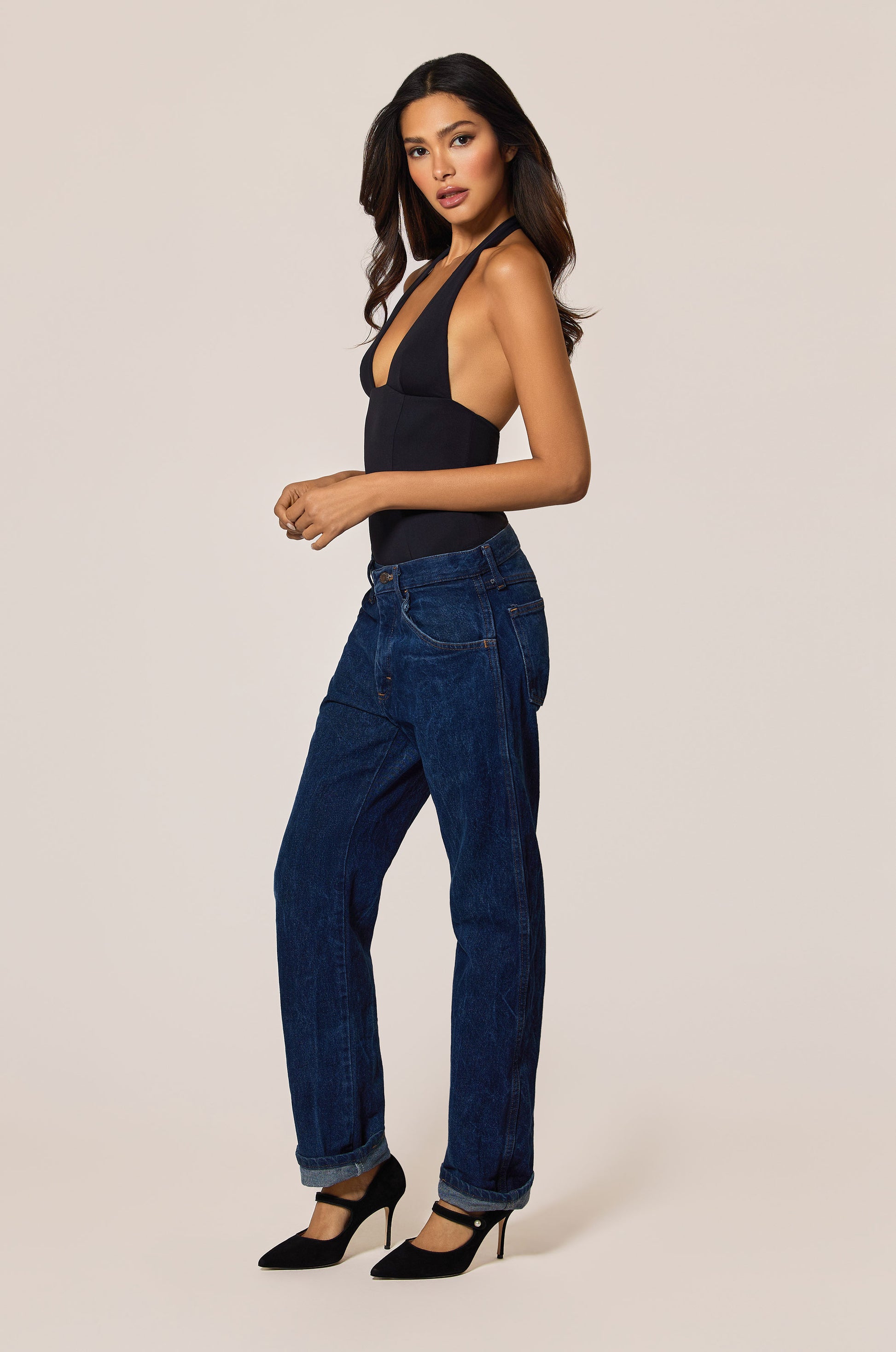 Black Halter Neck Bodysuit Side