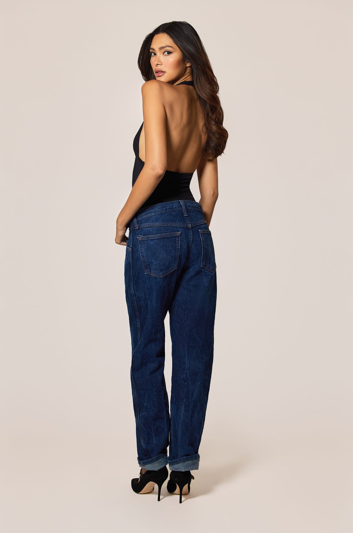 Black Halter Neck Bodysuit Back