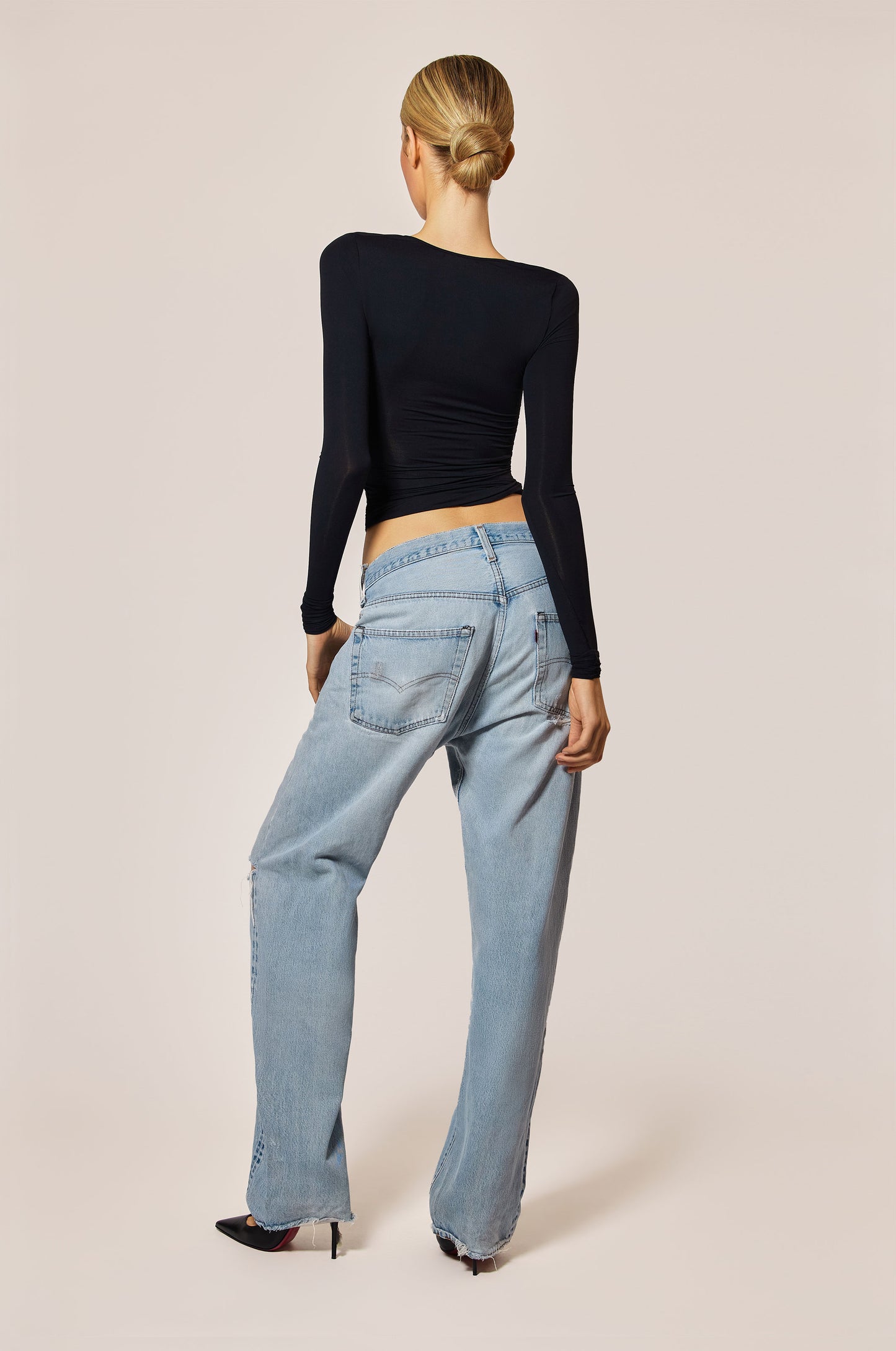 Black Henley Buttons Long Sleeve  Back