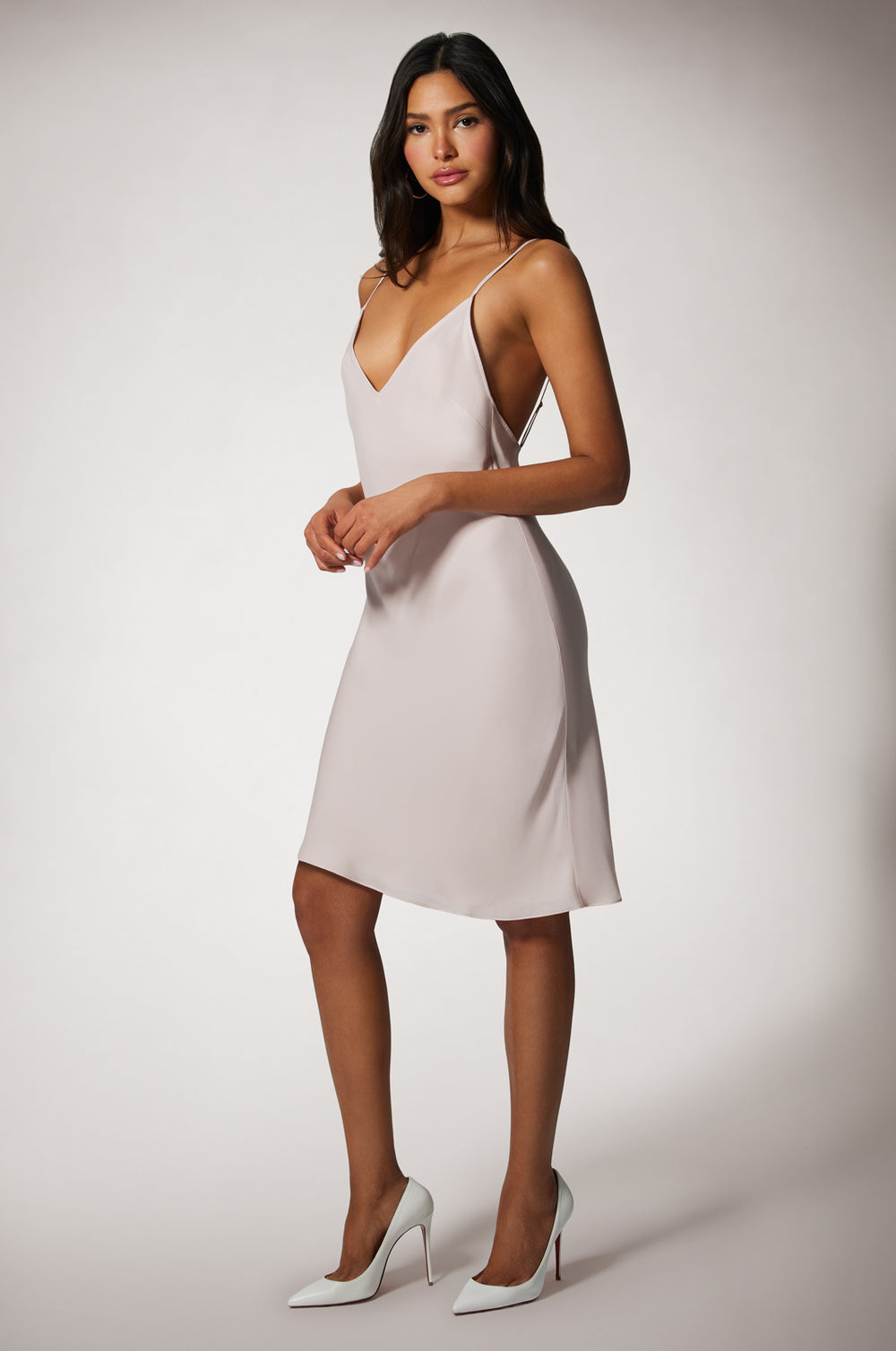 Light Pink Spaghetti Strap V-Neck Lightweight Midi Dress Side
