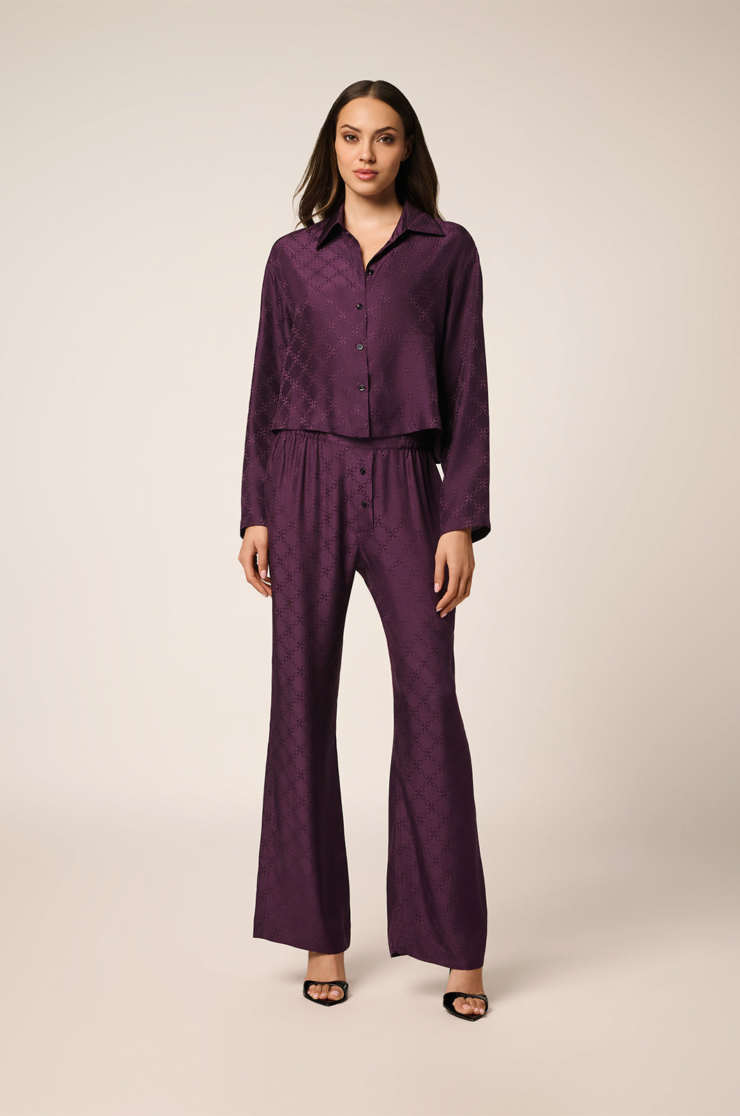 Boxer pant with front buttons and jacquard pattern front view