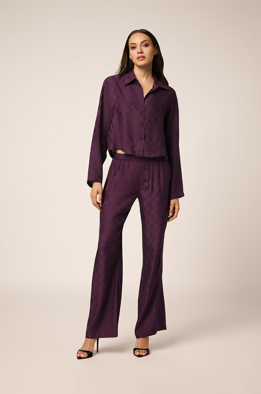 Boxer pant with front buttons and jacquard pattern front view