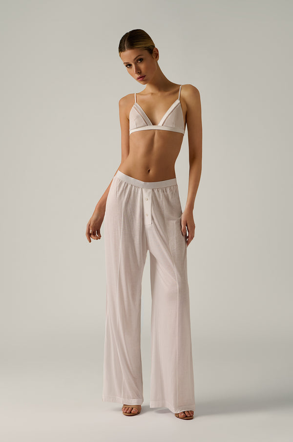 soft ivory lounge pant with two button boxer detail