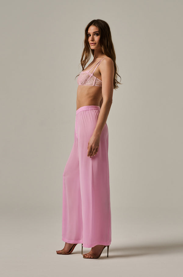 flowy semi-transparent long boxer pant with two buttons at front crotch area