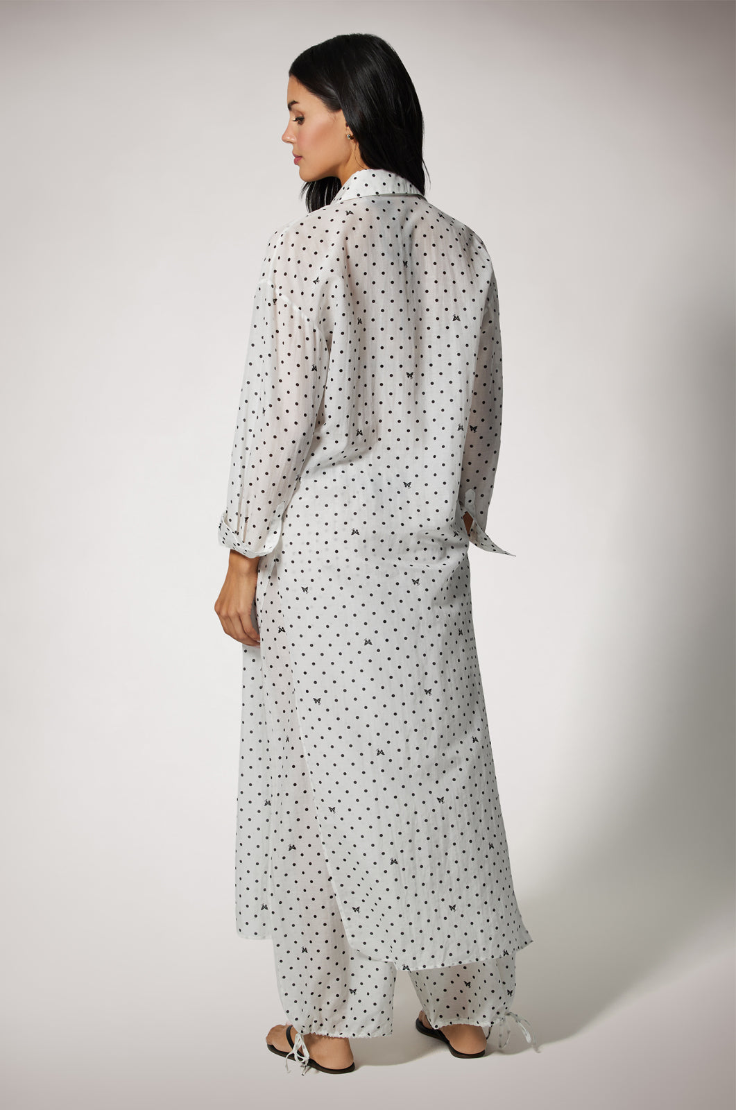 Button up long dress cover up resortwear in custom Kiki point print back
