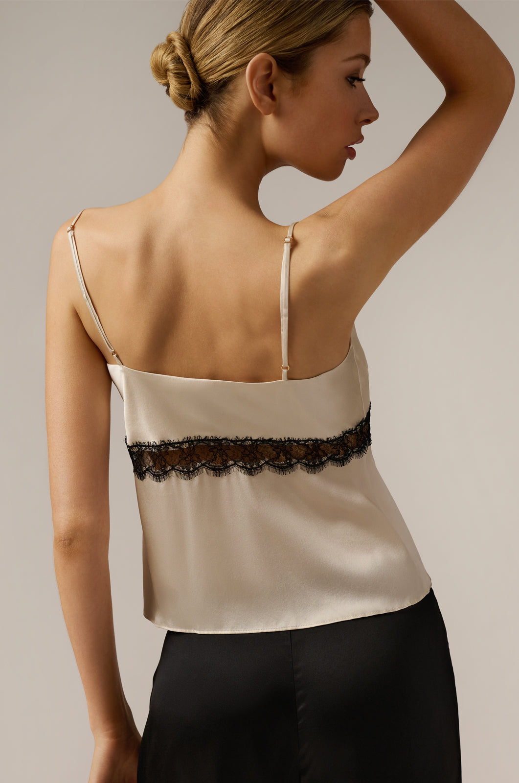 lace inset cowl neck strappy cami tank top back view