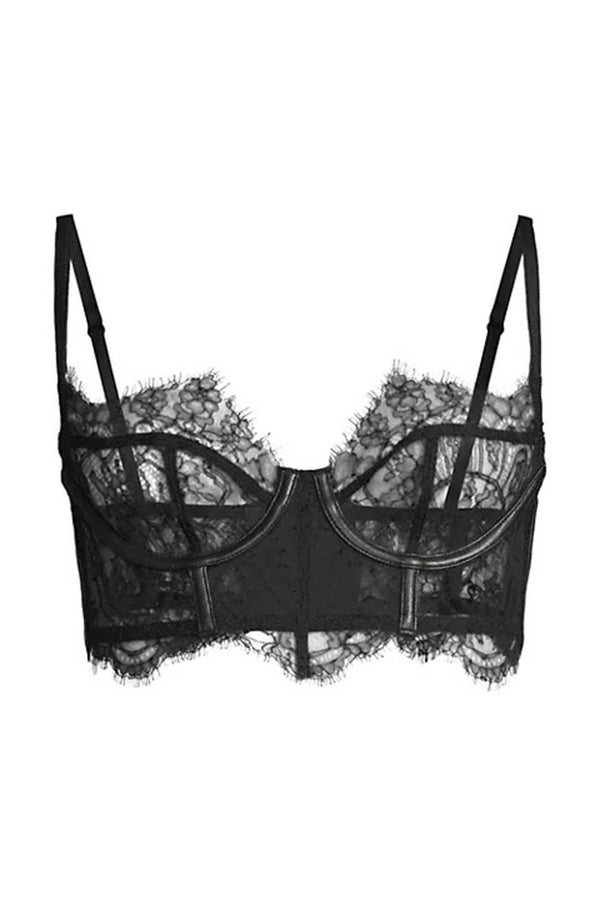 LEATHER AND LACE LONGLINE BRA