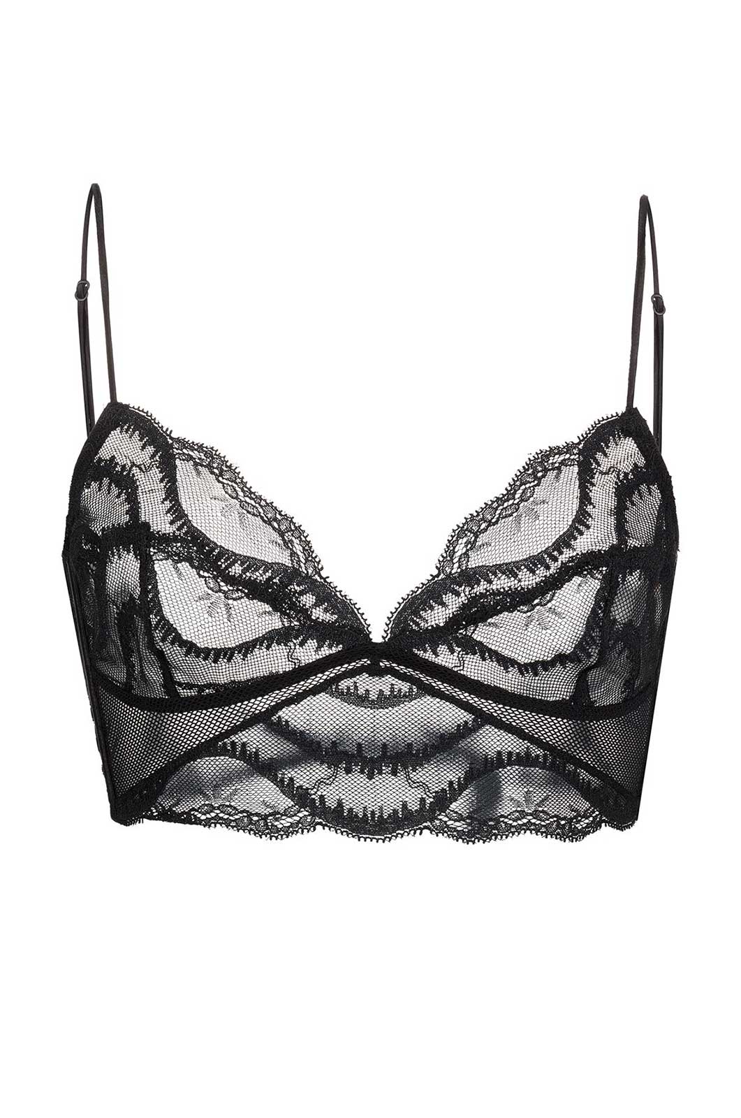 French lace triangle longline bra sheer scalloped detail thin straps flat lay