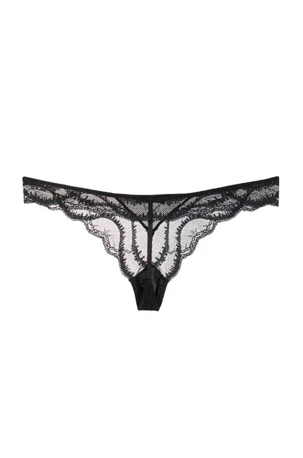 Low rise thong sheer french lace scalloped edges flat lay