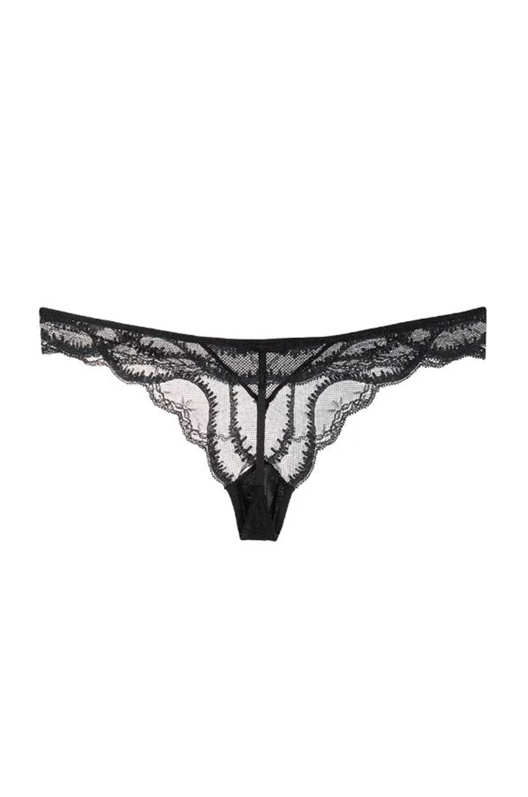 Low rise thong sheer french lace scalloped edges flat lay