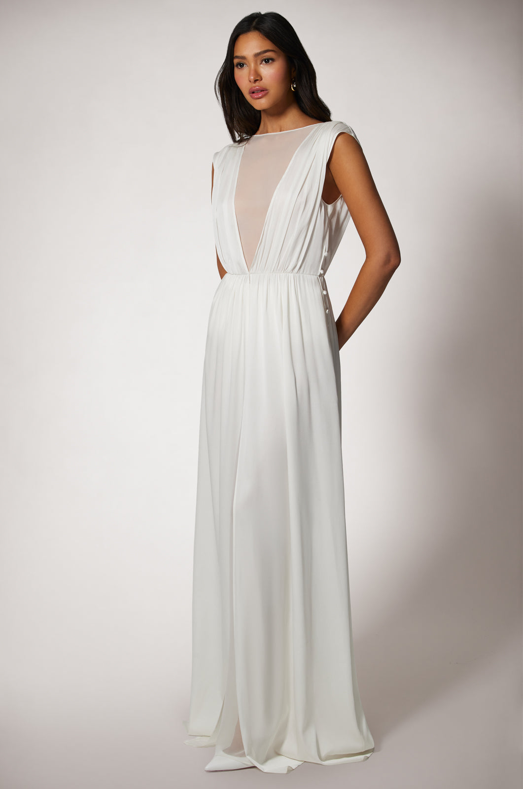 PLISSEE LAYERED CHIFFON GOWN