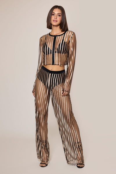 Sable Light Brown Gold  Black Striped Lounge Pant Front