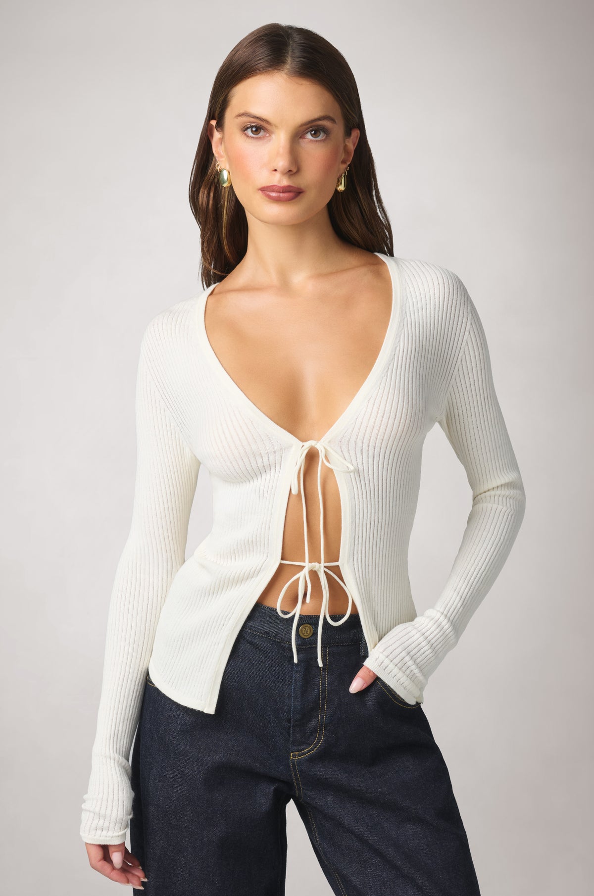 RIB KNIT LONG SLEEVE CARDIGAN