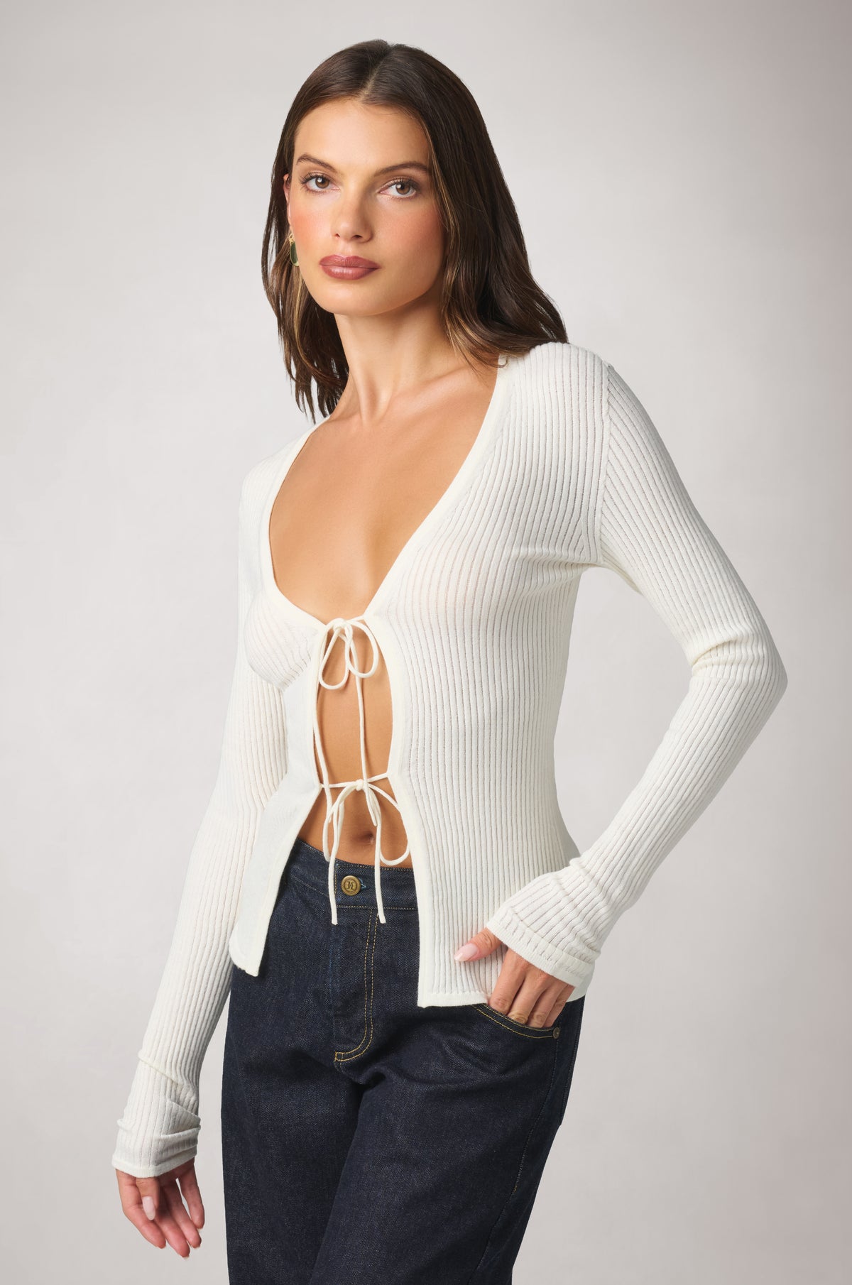 RIB KNIT LONG SLEEVE CARDIGAN