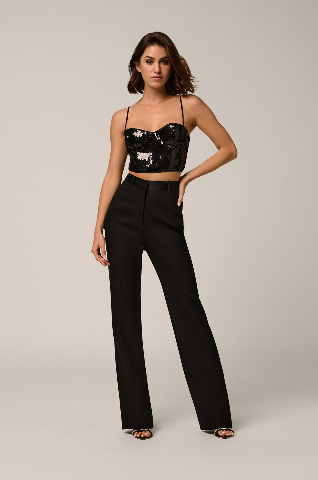 Black sequin longline demi bra front view