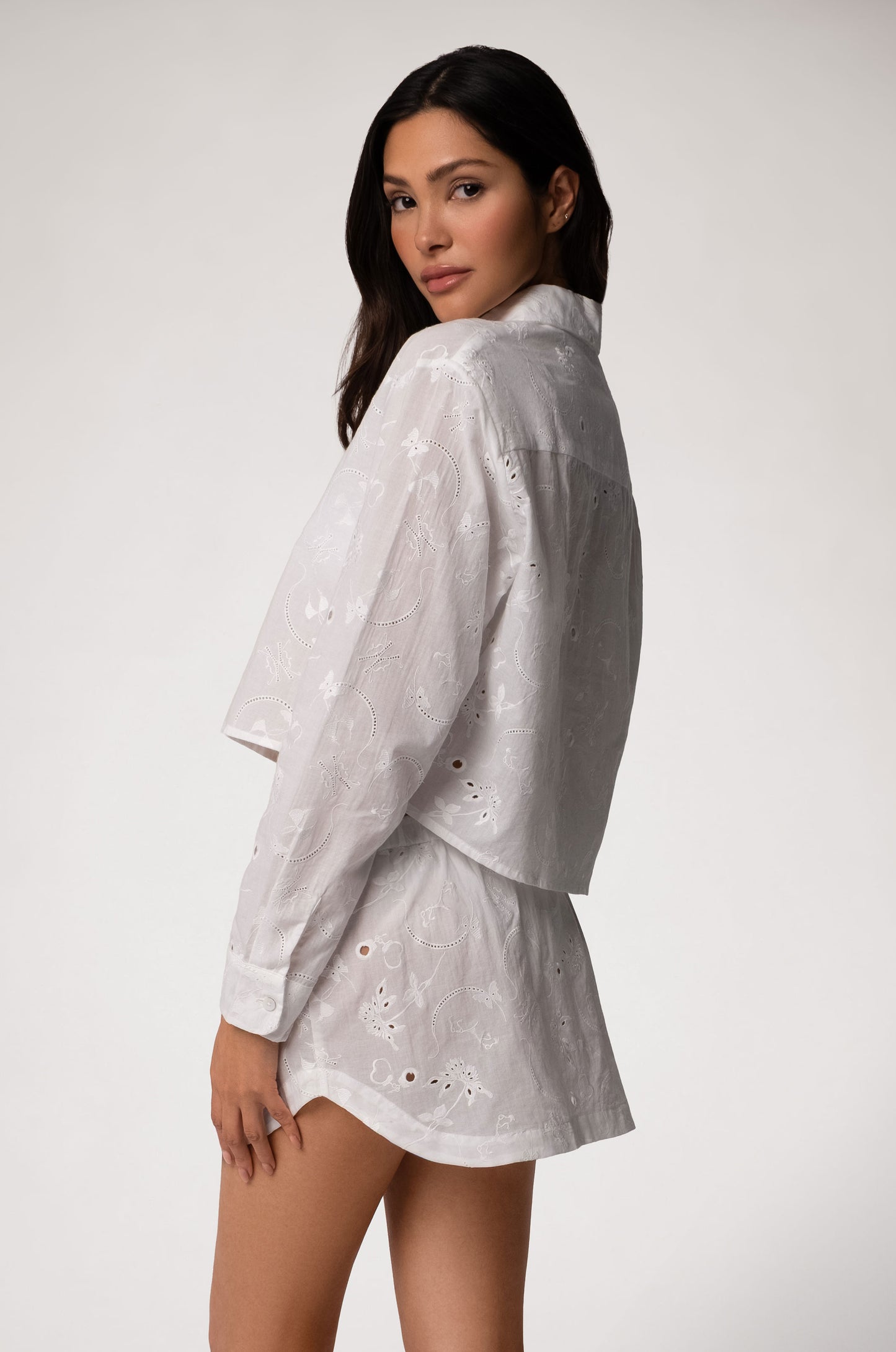 SIMONE COTTON EYELET CROPPED SHIRT