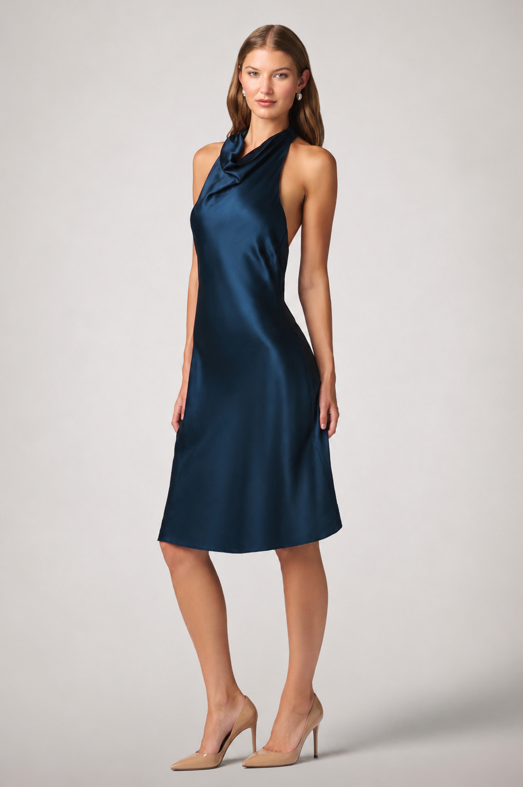 SOIE COWL HALTER MIDI DRESS