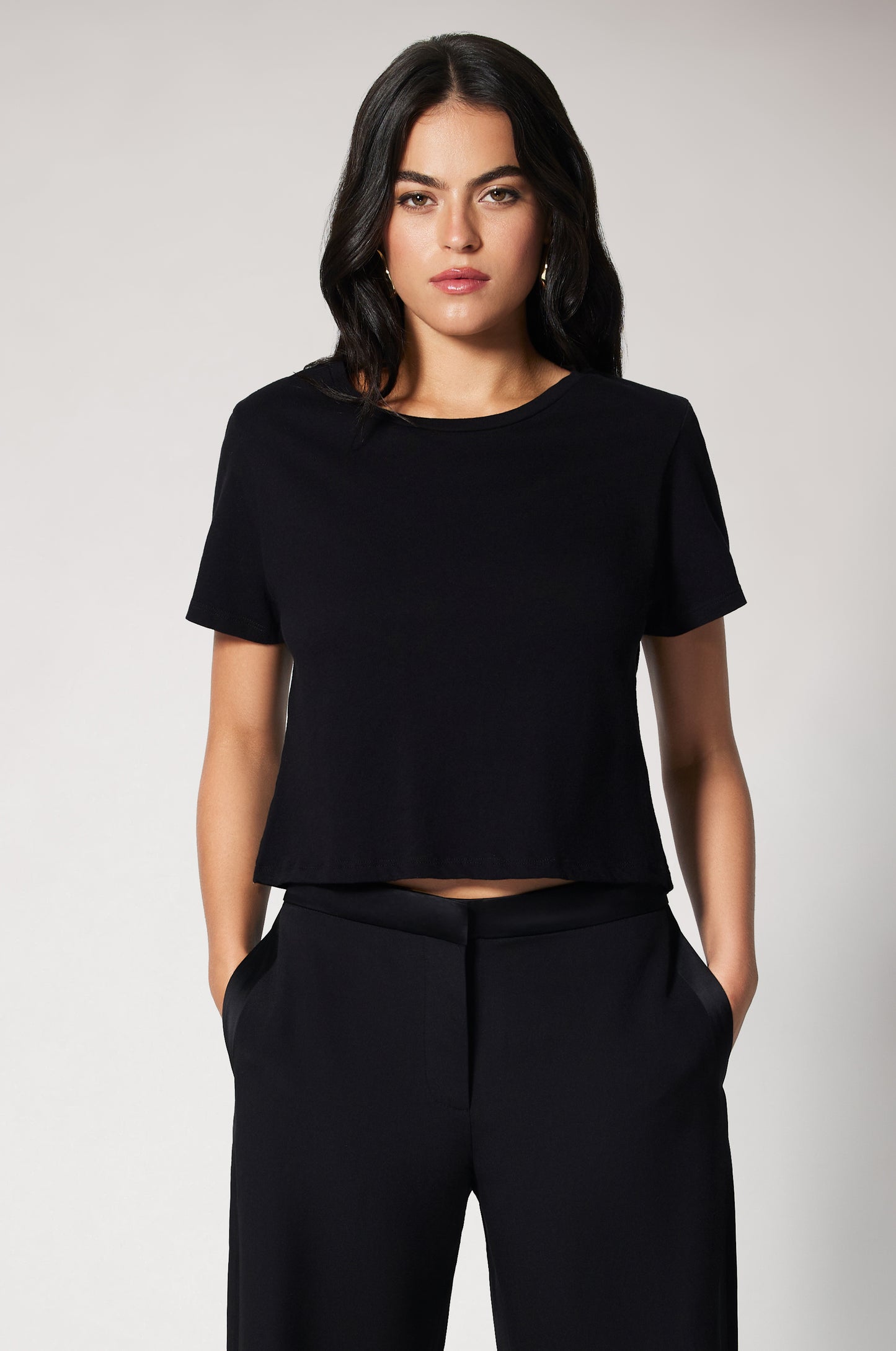 Silk Touch Short Sleeve Crew Black Front 2