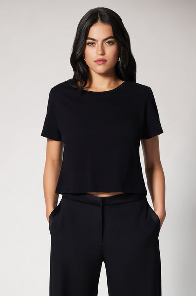 Silk Touch Short Sleeve Crew Black Front 2