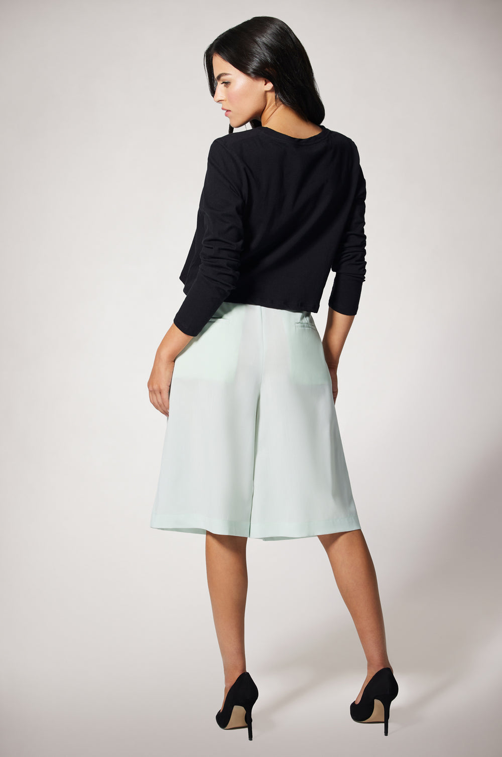 Mint Suiting High Waisted Loose Fit Bermuda Shorts Back