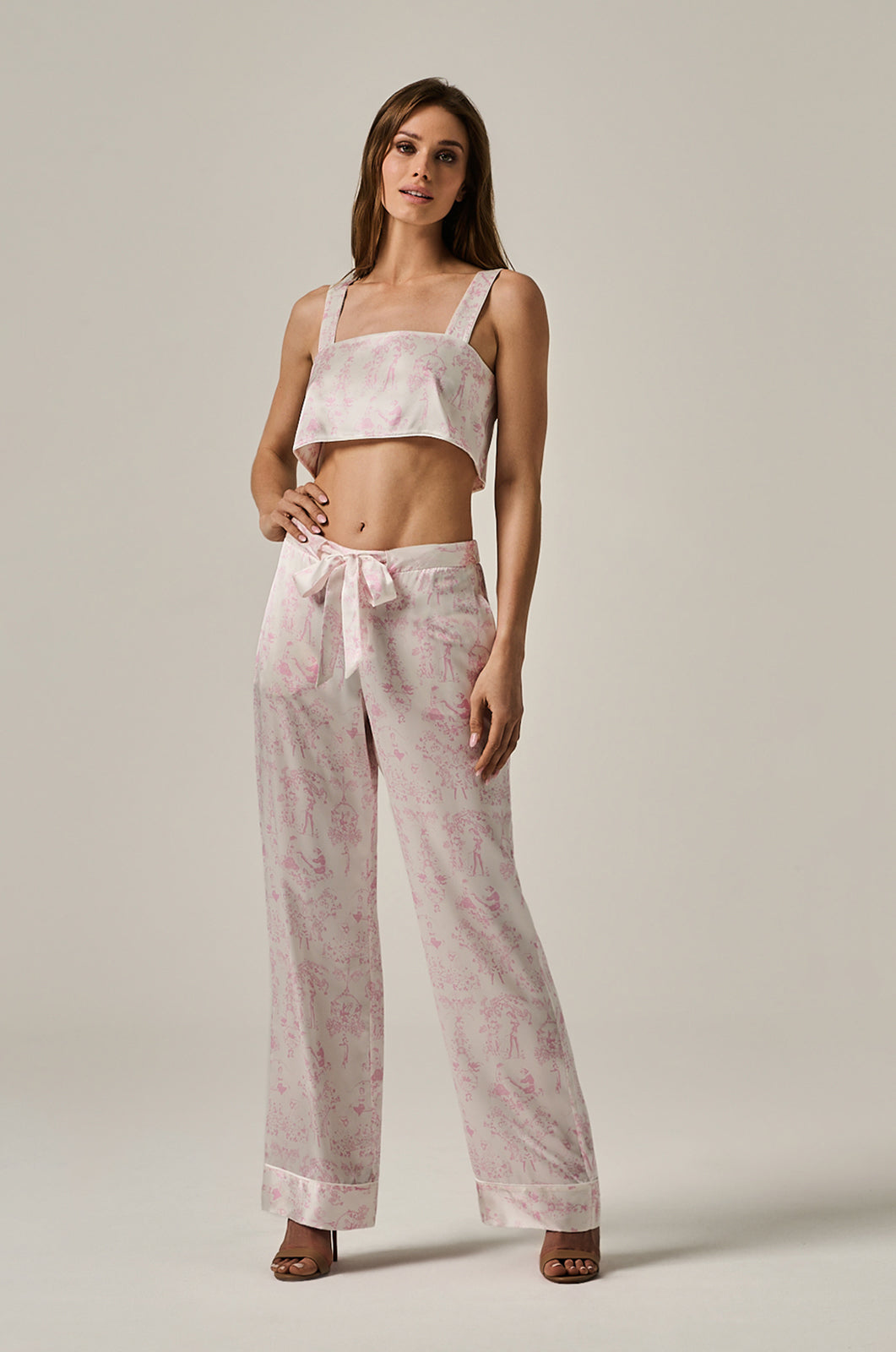 toile silk patterned long lounge tie up pant