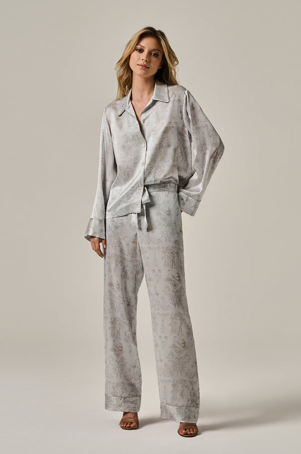 grey toile lounge tie up pant long front view
