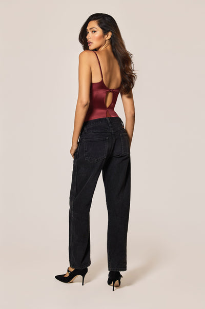 Brick Dust Red Pink Satin Soft Bodysuit Back