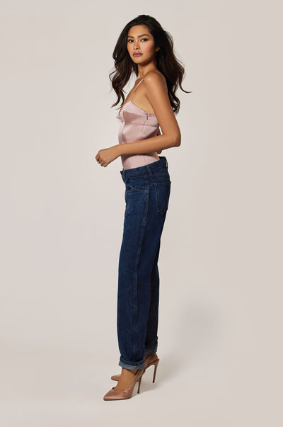 Buff Light Pink Satin Soft Bodysuit Side