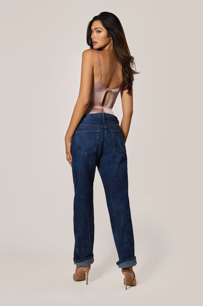 Buff Light Pink Satin Soft Bodysuit Back