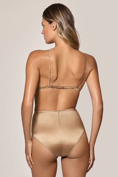 Sable Light Brown Satin Soft Wireless Bralette Bra Back