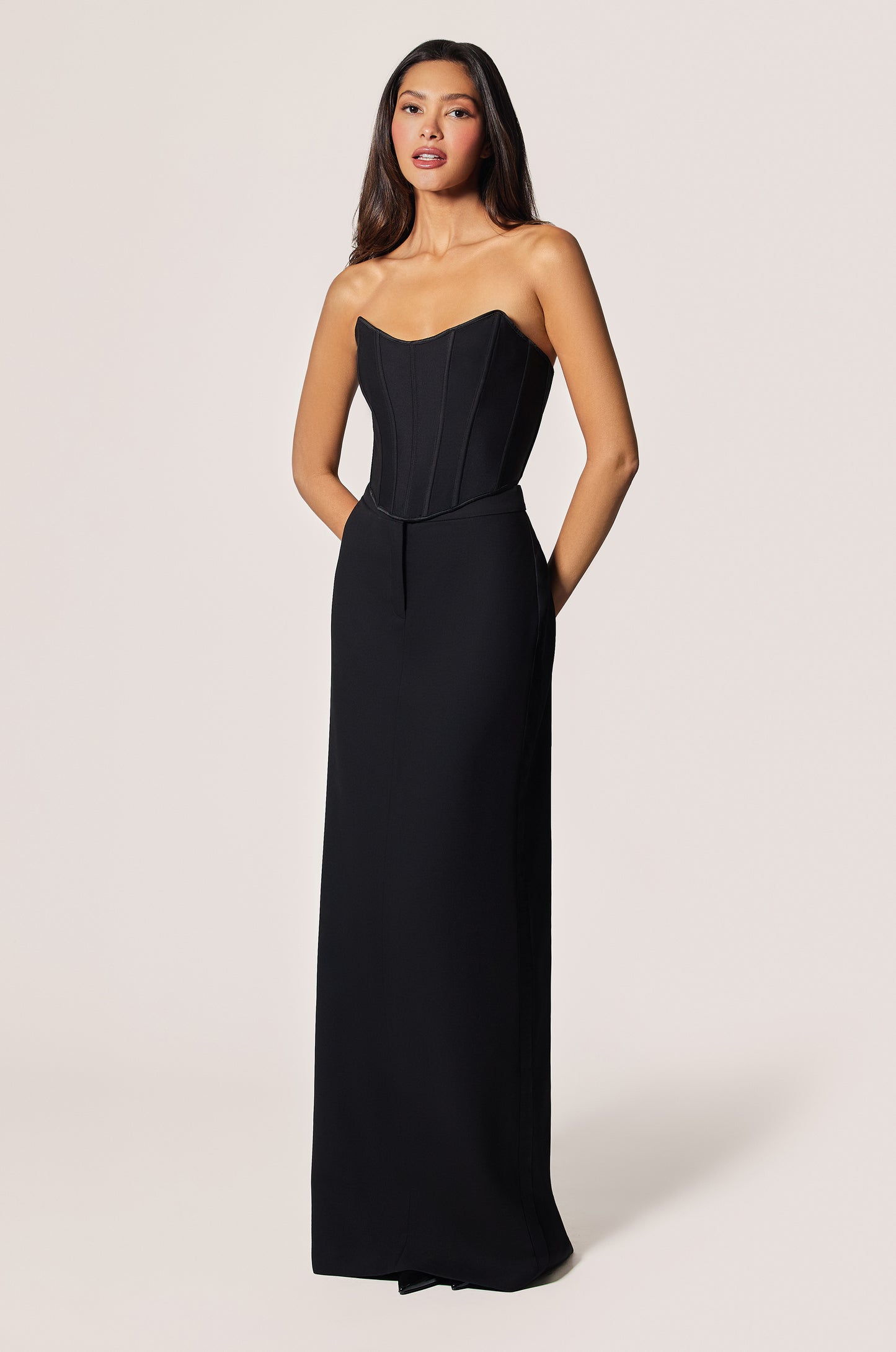 Black Boning Sweetheart Neckline Tuxedo Bustier Corset, front view