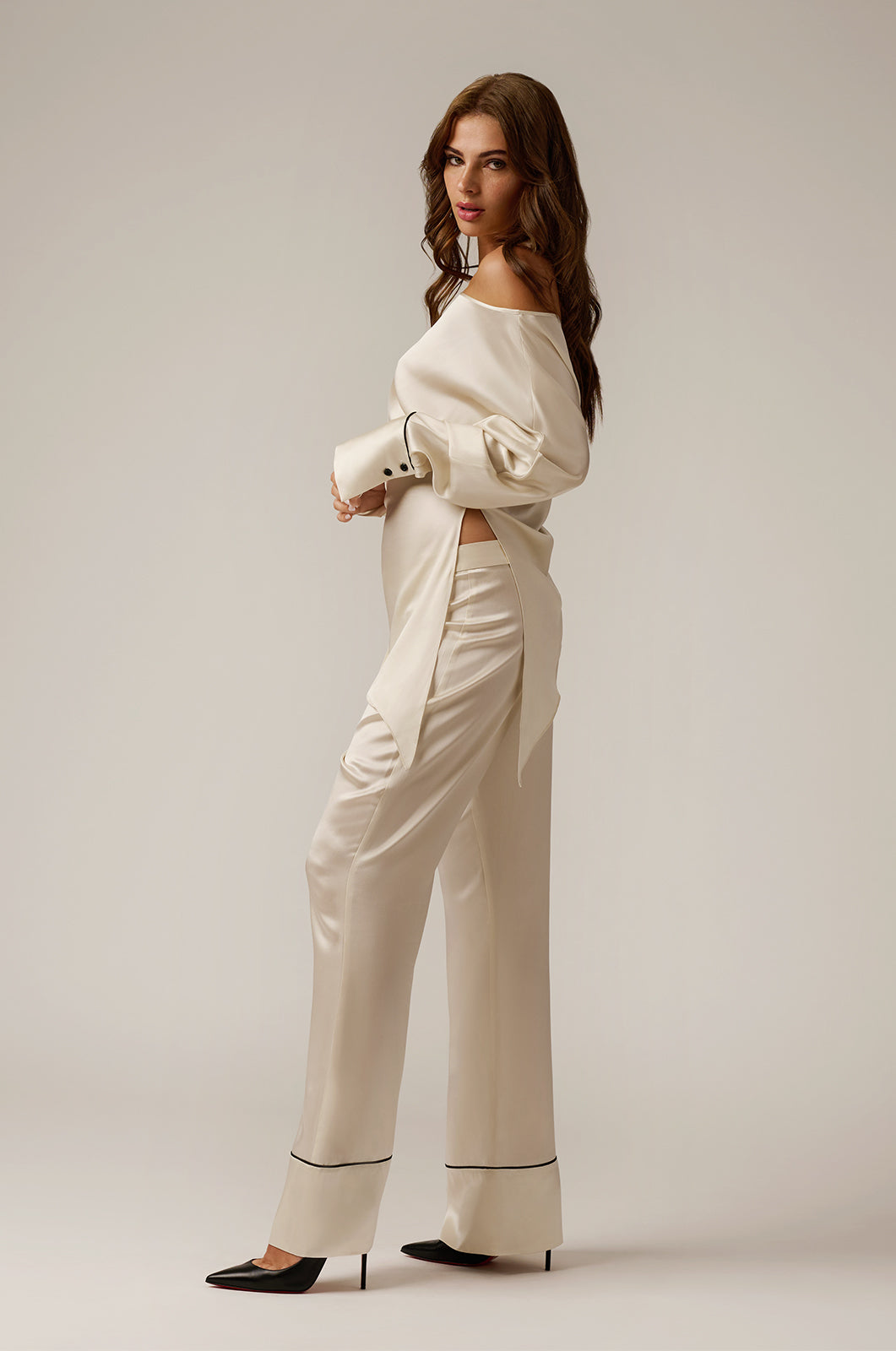 silk oversized pant trouser side view