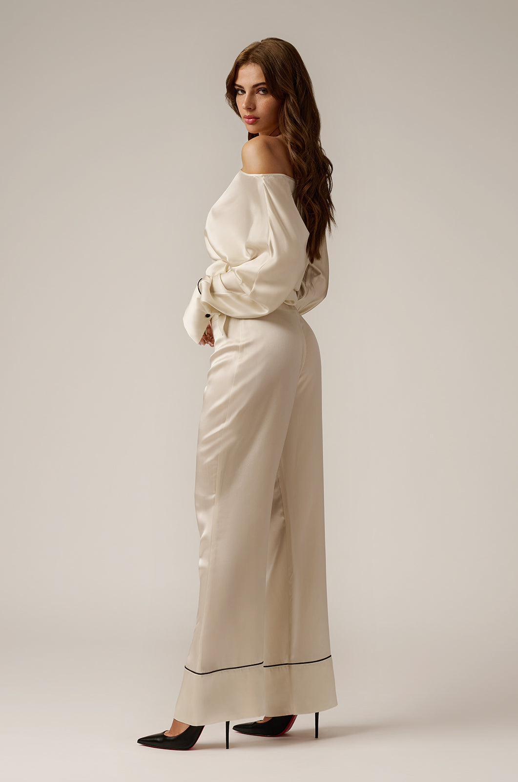 silk oversized pant trouser side view