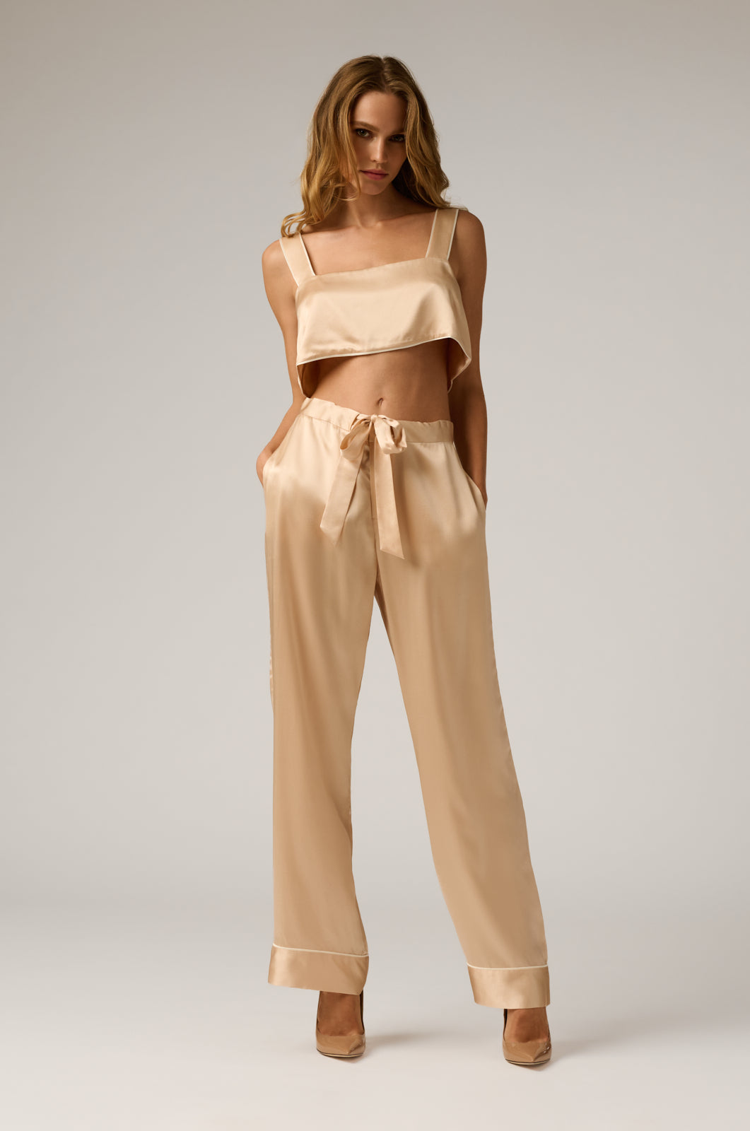 silk charmeuse pj lounge pant ties in the front