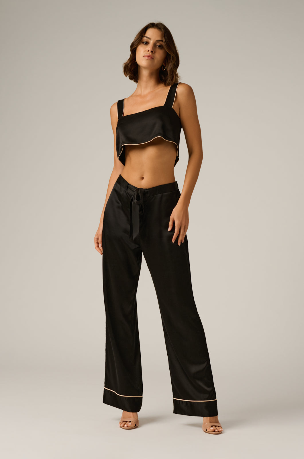 silk cropped lounge bandeau top front view